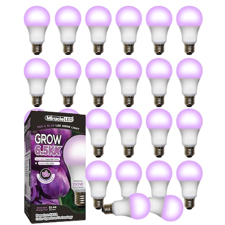 Miracle Led 6.5KK Pro-Pack Indoor Grow Light Bulb, 6500K Red & Blue Spec. Replace 150W Grow Bulbs, 24PK 801930